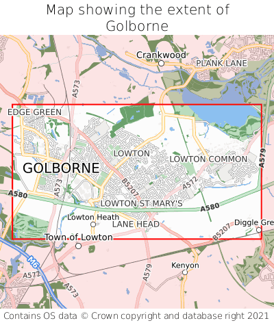 Map showing extent of Golborne as bounding box