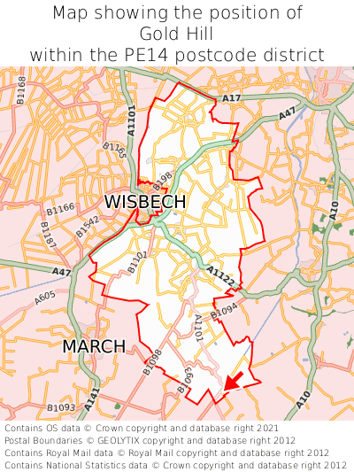 Map showing location of Gold Hill within PE14