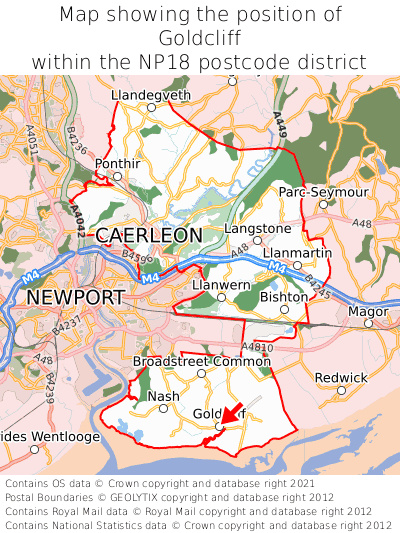 Map showing location of Goldcliff within NP18