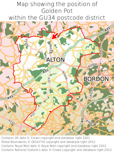 Map showing location of Golden Pot within GU34