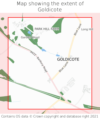 Map showing extent of Goldicote as bounding box