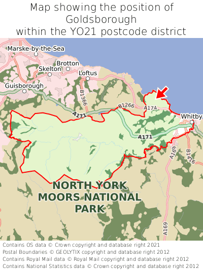Map showing location of Goldsborough within YO21