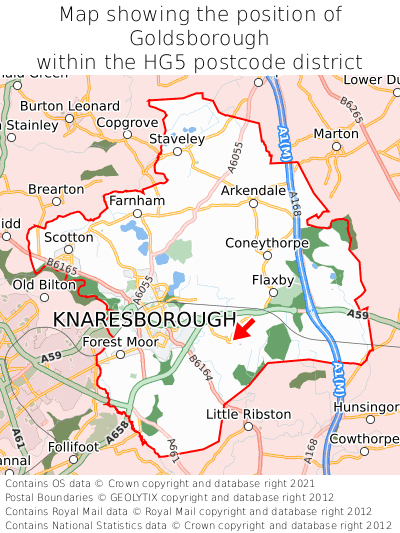 Map showing location of Goldsborough within HG5