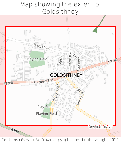 Map showing extent of Goldsithney as bounding box