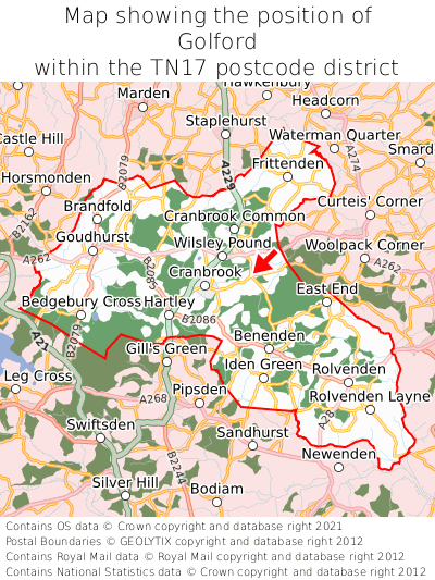 Map showing location of Golford within TN17