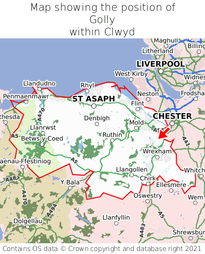 Map showing location of Golly within Clwyd