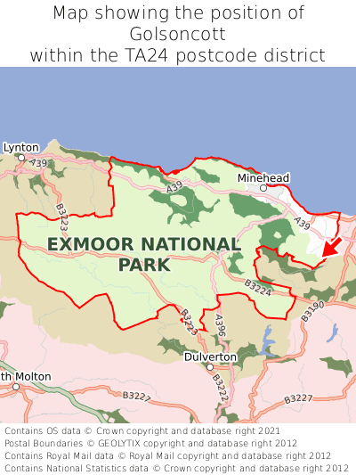 Map showing location of Golsoncott within TA24