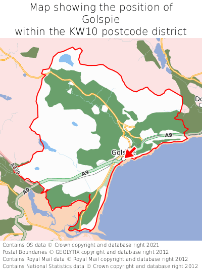 Map showing location of Golspie within KW10
