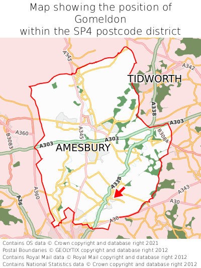 Map showing location of Gomeldon within SP4