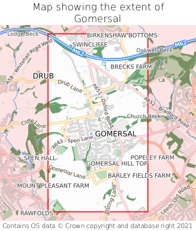 Map showing extent of Gomersal as bounding box