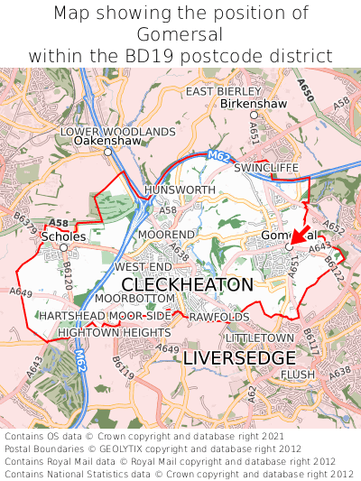 Map showing location of Gomersal within BD19