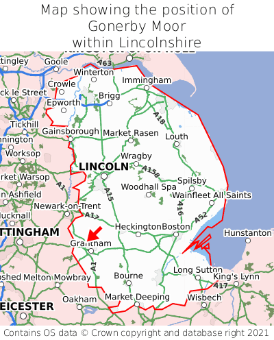 Map showing location of Gonerby Moor within Lincolnshire