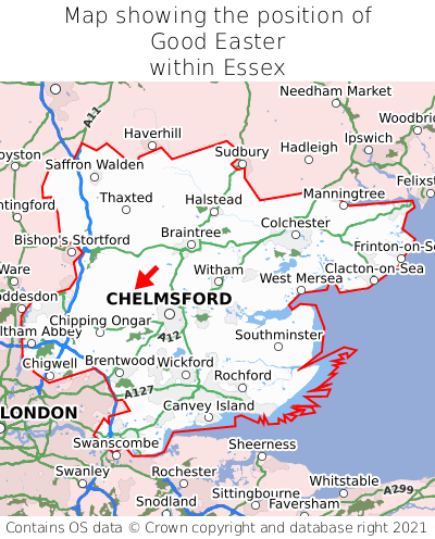 Map showing location of Good Easter within Essex