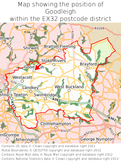 Map showing location of Goodleigh within EX32