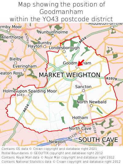 Map showing location of Goodmanham within YO43