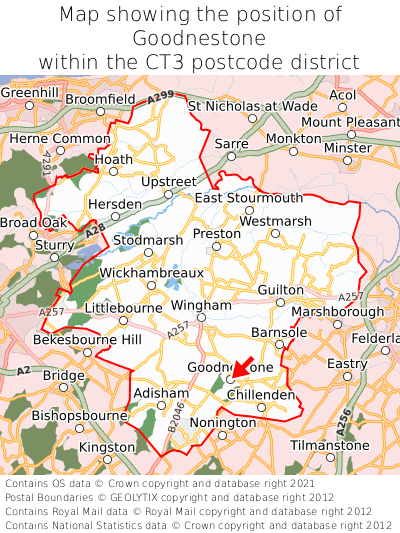 Map showing location of Goodnestone within CT3