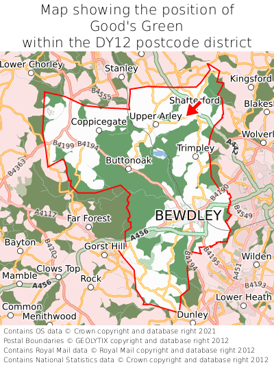 Map showing location of Good's Green within DY12