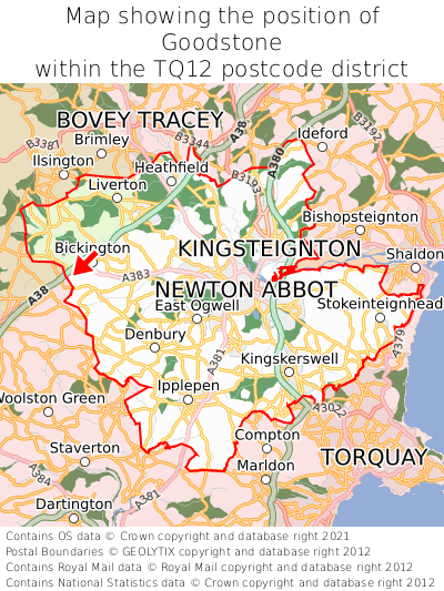 Map showing location of Goodstone within TQ12
