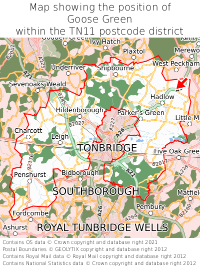 Map showing location of Goose Green within TN11