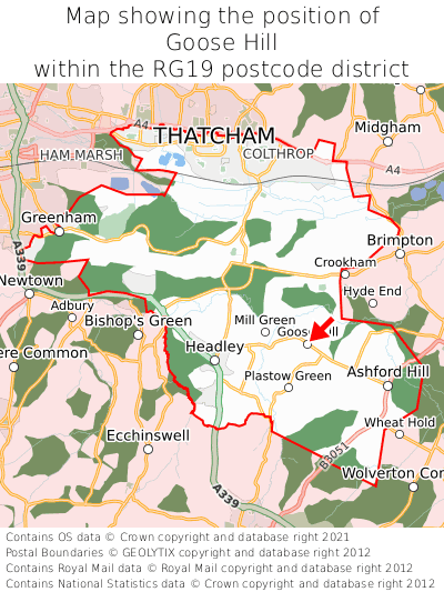 Map showing location of Goose Hill within RG19
