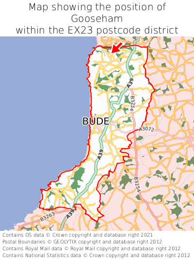 Map showing location of Gooseham within EX23