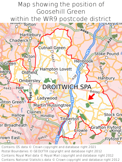 Map showing location of Goosehill Green within WR9