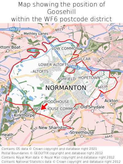 Map showing location of Goosehill within WF6