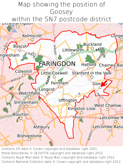 Map showing location of Goosey within SN7