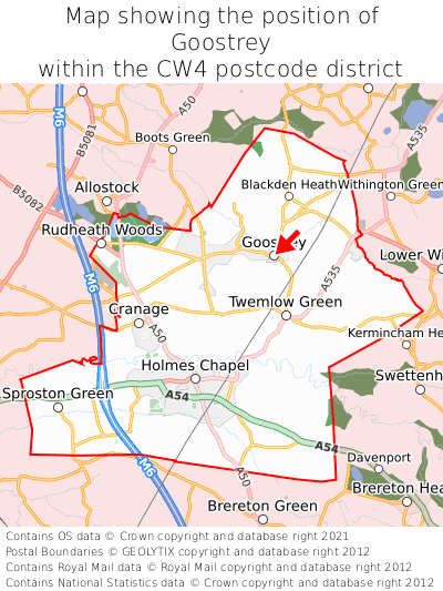 Map showing location of Goostrey within CW4