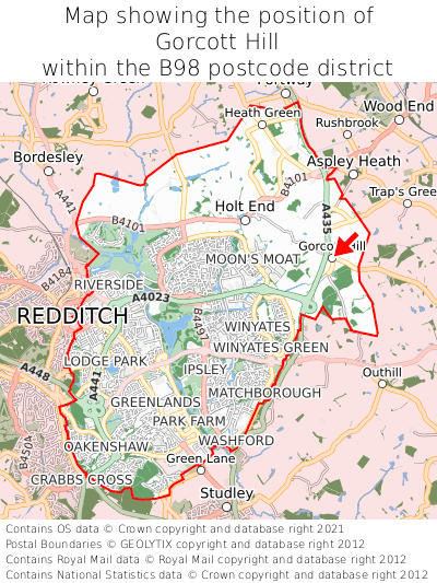 Map showing location of Gorcott Hill within B98