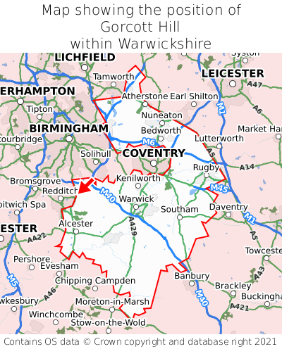 Map showing location of Gorcott Hill within Warwickshire