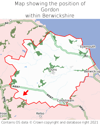 Map showing location of Gordon within Berwickshire