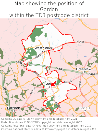 Map showing location of Gordon within TD3