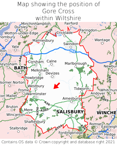 Map showing location of Gore Cross within Wiltshire