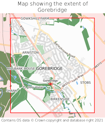 Map showing extent of Gorebridge as bounding box