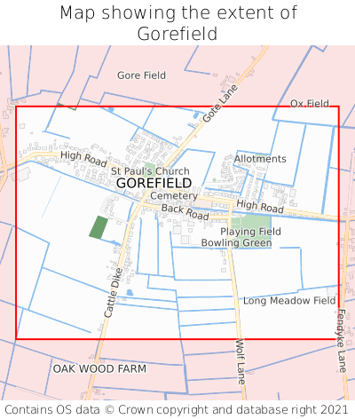 Map showing extent of Gorefield as bounding box