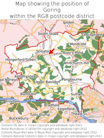 Map showing location of Goring within RG8