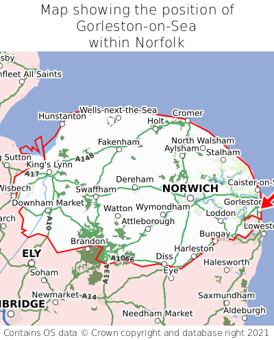 Map showing location of Gorleston-on-Sea within Norfolk