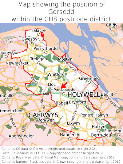 Map showing location of Gorsedd within CH8