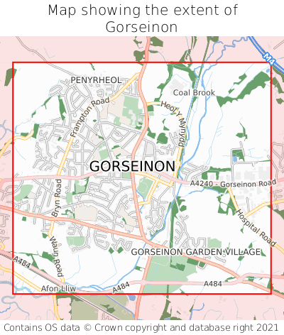 Map showing extent of Gorseinon as bounding box