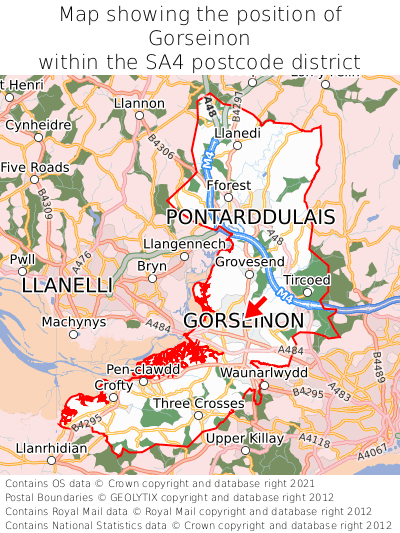 Map showing location of Gorseinon within SA4