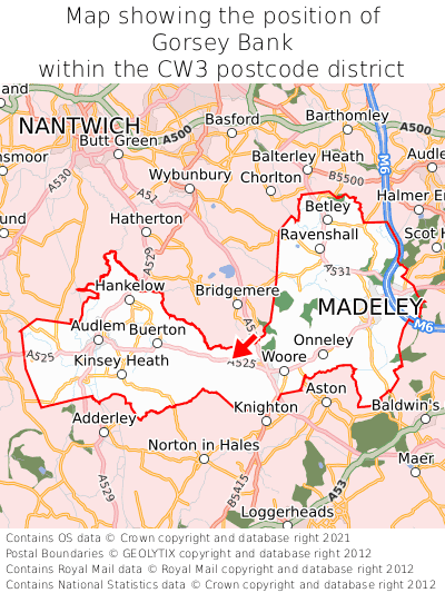 Map showing location of Gorsey Bank within CW3