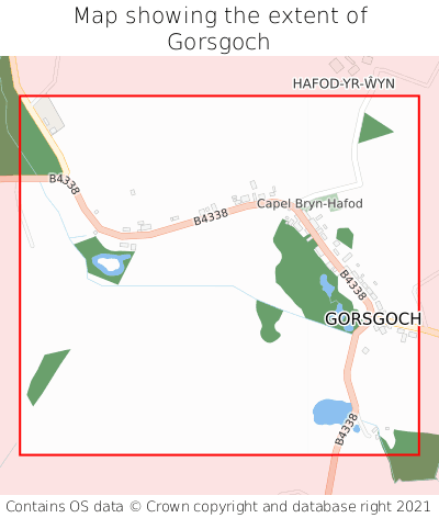 Map showing extent of Gorsgoch as bounding box