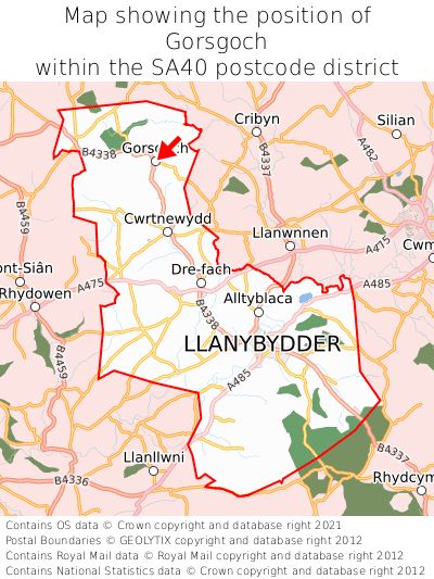 Map showing location of Gorsgoch within SA40
