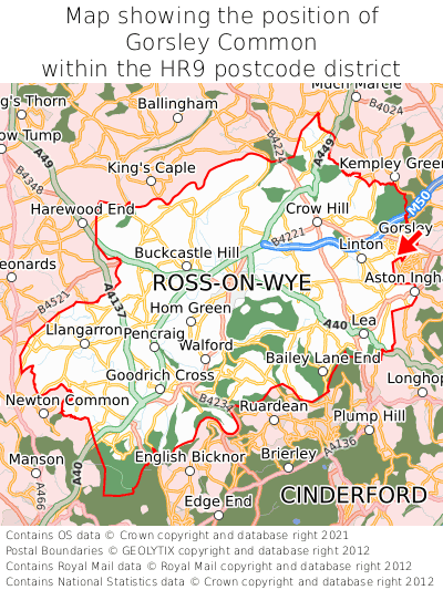 Map showing location of Gorsley Common within HR9