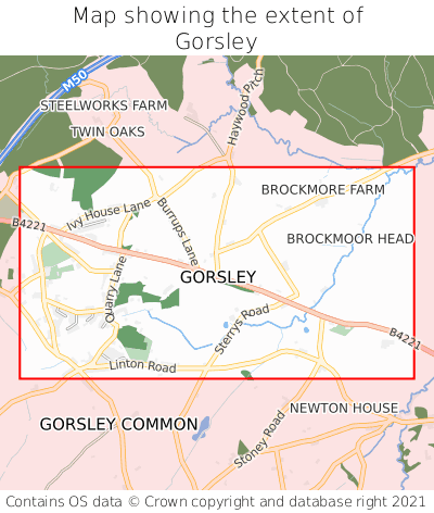 Map showing extent of Gorsley as bounding box