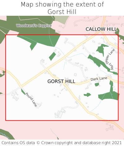 Map showing extent of Gorst Hill as bounding box