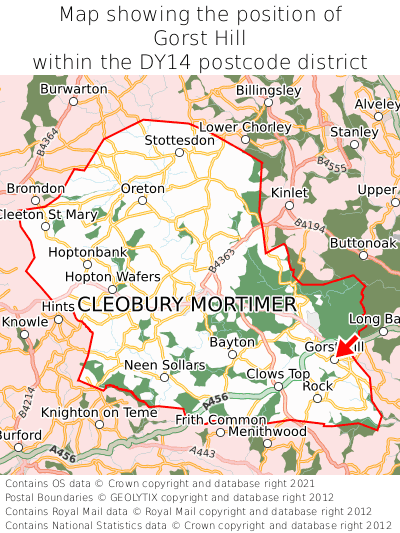 Map showing location of Gorst Hill within DY14