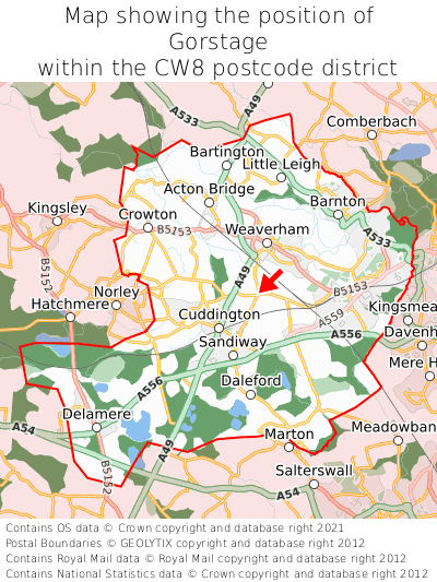 Map showing location of Gorstage within CW8