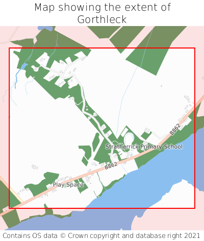 Map showing extent of Gorthleck as bounding box
